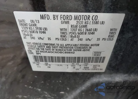 2013 Ford Edge Se z USA, uszkodzony, nr VIN 2FMDK4GC6DBC89842